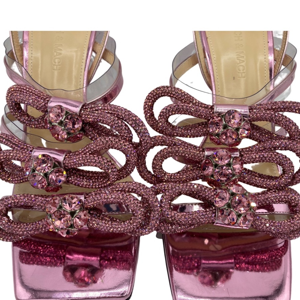 NWOB Mach & Mach Pink Metallic Crystal Embellished Triple Bow Heels - Picture 4 of 8